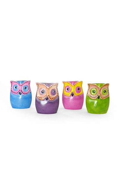 Flat Soapstone Colorful Owls
