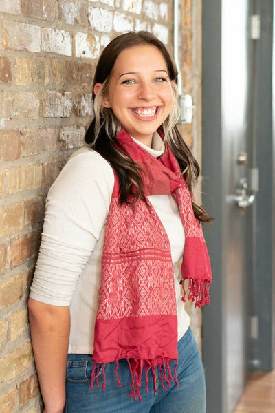 Tuyen Woven Patterned Scarf - Raspberry