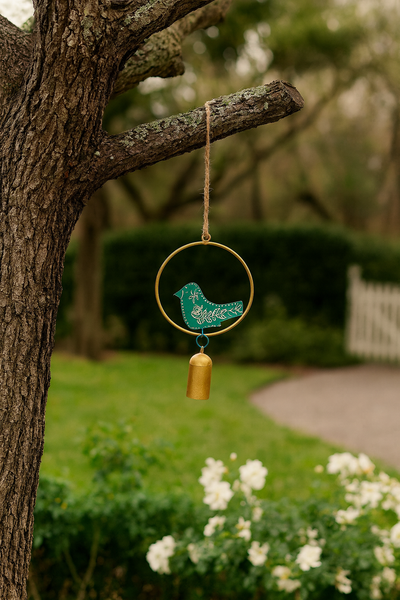 Henna Treasure Bird Wind Spinner Bell Chime - Hand Painted