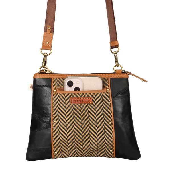 Noa Angled Crossbody Bag - Herringbone