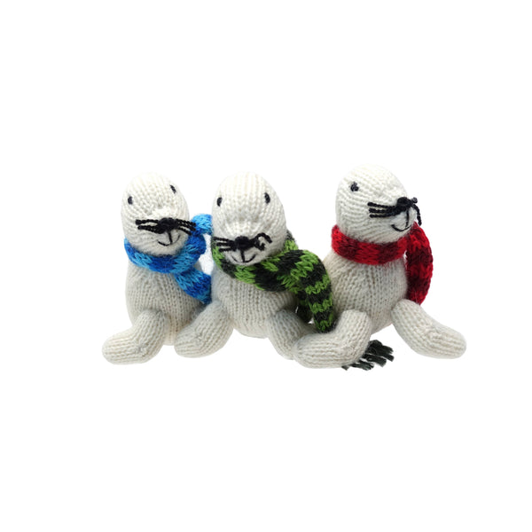 Knit White Seal Holiday Ornament