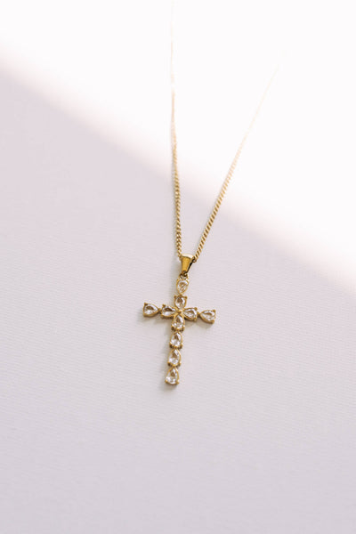 Vera Pear Crystal Cross Necklace
