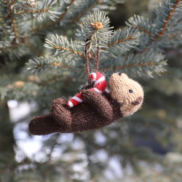 Handmade Knit Otter Holiday Ornament
