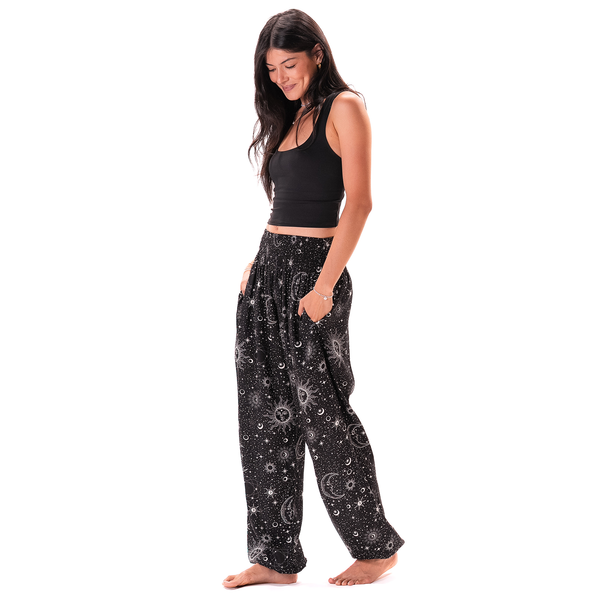 Raven Cosmic Sky Harem Pants with Pockets
