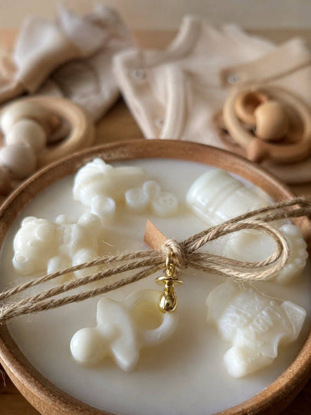 Baby Shower Soy Candle in Wooden Bowl – New Baby Gift Candle