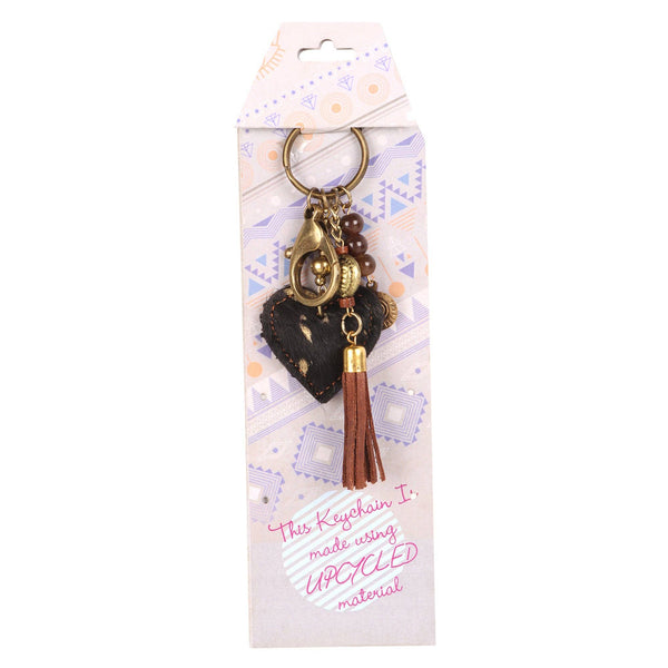 Leather Black Heart Keychain