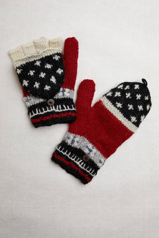 Alpine Villa Red Embroidered Knit Convertible Mittens