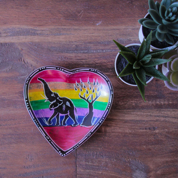 Soapstone Heart Trinket Bowl - Medium - Rainbow African Elep