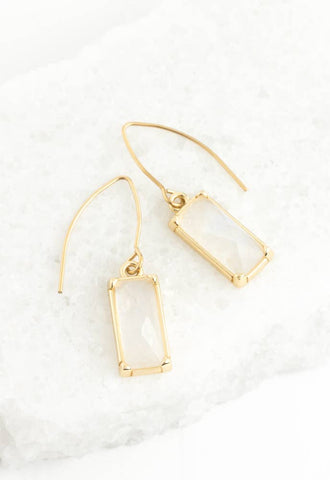 Moonlit Grace Earrings in Gold & Moonstone- Dangle Rectangle Drop Earrings