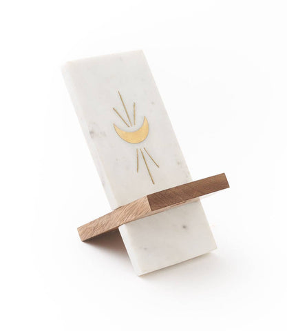 Indukala Moon Phase Phone Stand for Desk-Wood, Marble, Brass