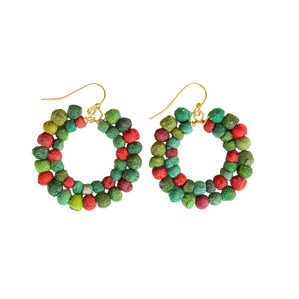 Kantha Holiday Wreath Earrings