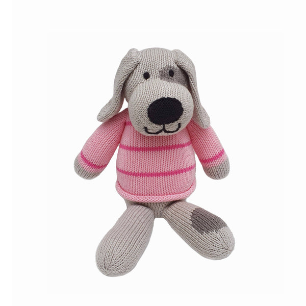Handmade Knit Valentine Puppy Dog - Pink - Cotton Toy
