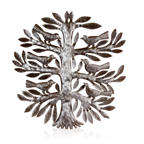 3D Tree of Life with Sitting Birds Haitian Steel Drum Wall A