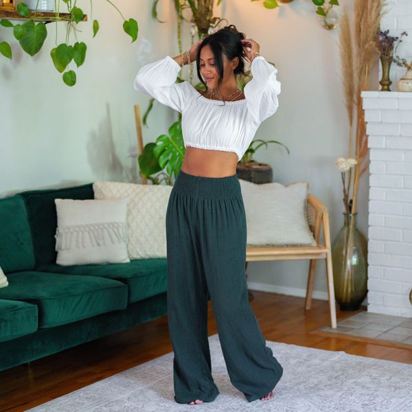Rainforest Wide Leg Cotton Pants