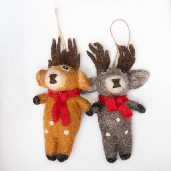 Ornament - Christmas Decor - Spotted Reindeer with Red Scarf