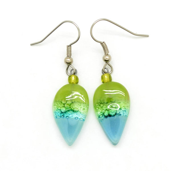 Tiny Botanical Shaped Leaf Glass Earrings