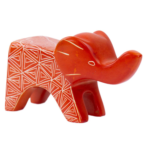 Large Soapstone Happy Elephant - Orange