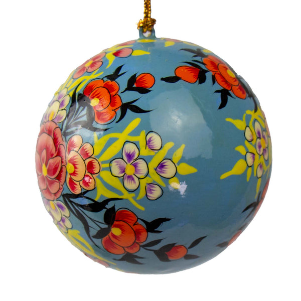 Handpainted Ornament Periwinkle with Pink Peony Flowers
