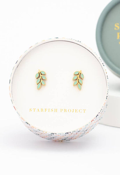 Rowen Leaf Stud Earrings- Mint Green