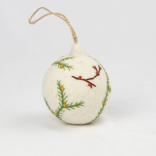 Holiday Ornament Hand Embroidered White Felt Assorted
