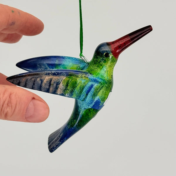 Soapstone Bird, Hummingbird, Flying Ornament, 6"