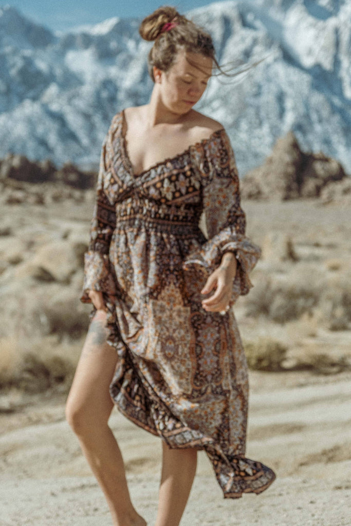 Whimsigoth Bohemian Midi Dress, Bell Sleeve Dress Creative Women of the World Whimsigoth Bohemian Midi Dress, Bell Sleeve Dress Creative Women of the World