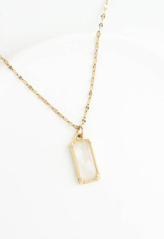 Moonlit Grace Necklace in Gold & Moonstone- 14K Gold Plated Rectangle Pendant Necklace