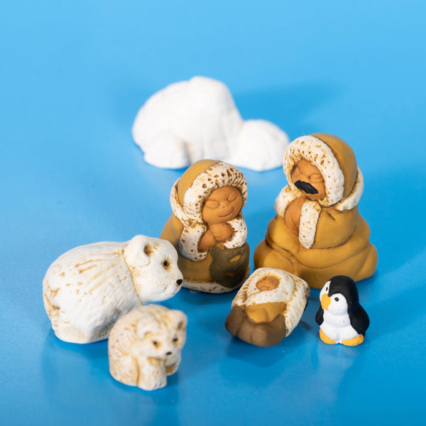 Miniature Nativity Polar Ceramic Set of 7 Christmas Gift