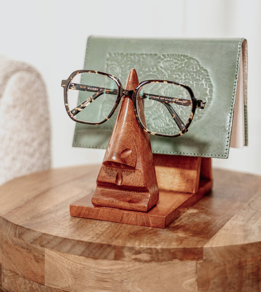 Nose Book & Glasses Caddy - Hand Carved Wood