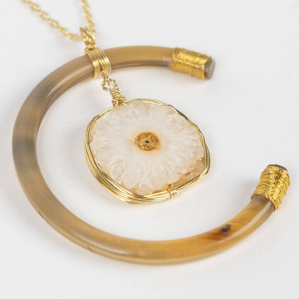 * Celestial Reclaimed Horn & Geode Pendant Necklace