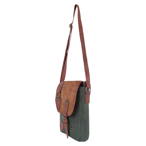 Trek Waxed Canvas & Upcycled Leather Crossbody Bag