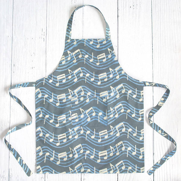 Apron Reversible: Music Notes - Charcoal-Organic