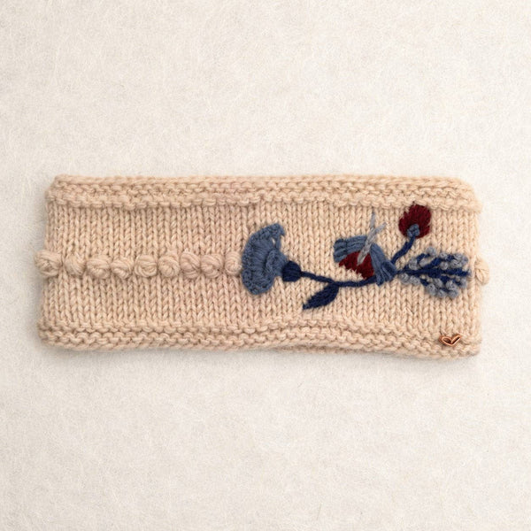 Floral Embroidered Knit Headband - Ecru