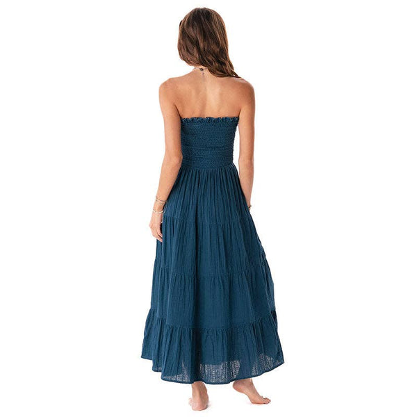 Deep Teal Cotton Mai Tai Strapless Maxi Dress