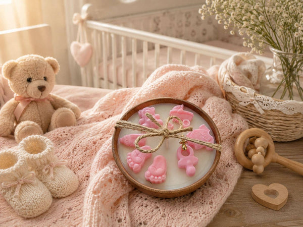 Baby Girl Gift Candle in Wooden Bowl – Handmade Soy Candle