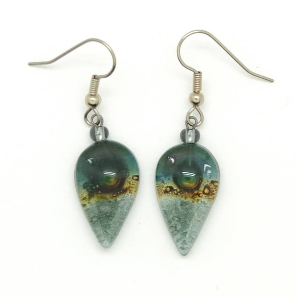 Tiny Botanical Shaped Leaf Glass Earrings