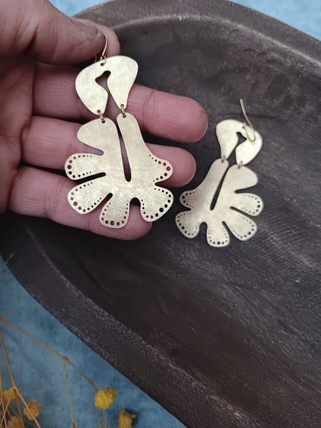 Leaf, Brass Earrings, Bohemian Contemporary Handmade Jewelry