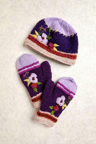 Color Block Plum Knit Mittens