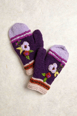 Color Block Plum Knit Mittens