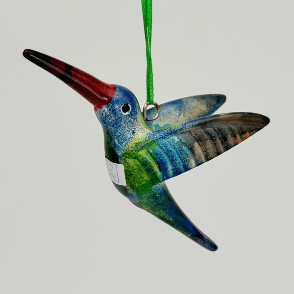 Soapstone Bird, Hummingbird, Flying Ornament, 6"