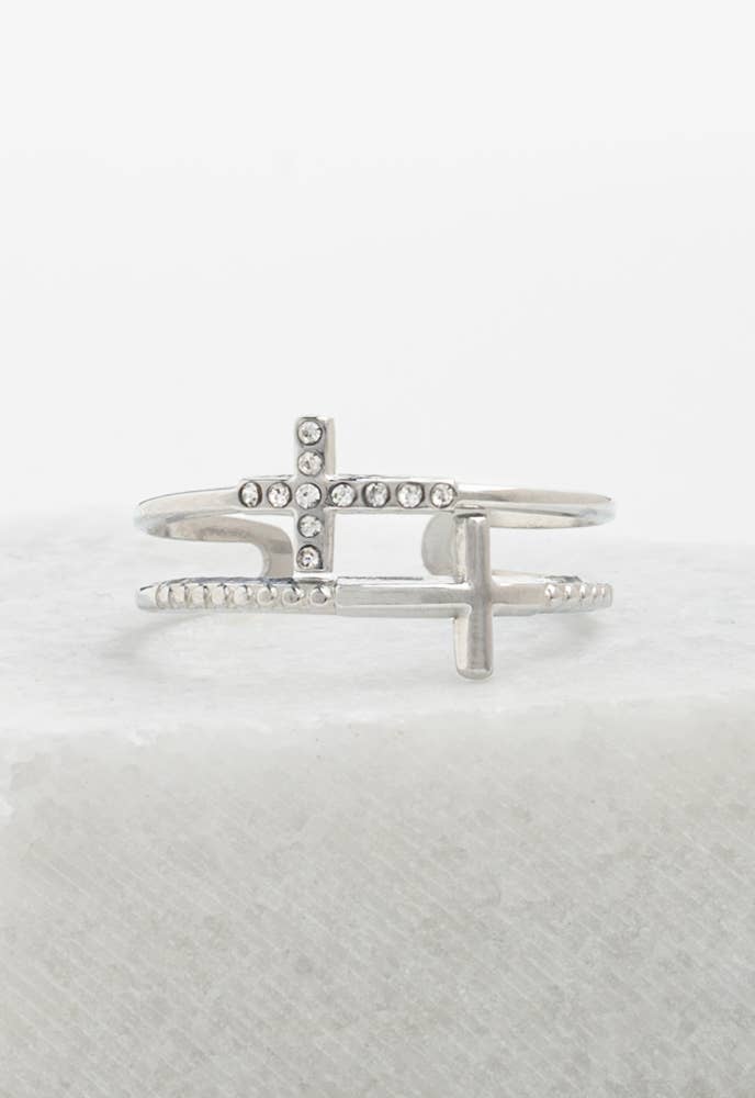 Silver Cross Serenity Ring- Stainless Steel Cross Ring Spiral Adjustable Ring