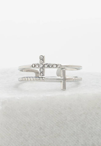 Silver Cross Serenity Ring- Stainless Steel Cross Ring Spiral Adjustable Ring