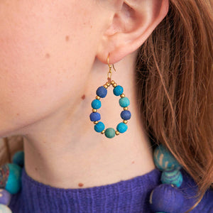 Kantha Azure Beaded Teardrop Earrings