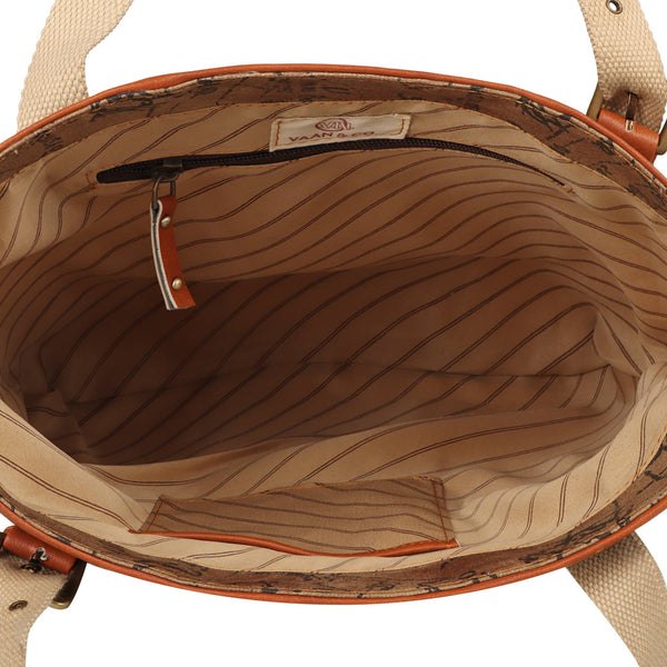 Mia Square Leather Tote Bag - Map Print