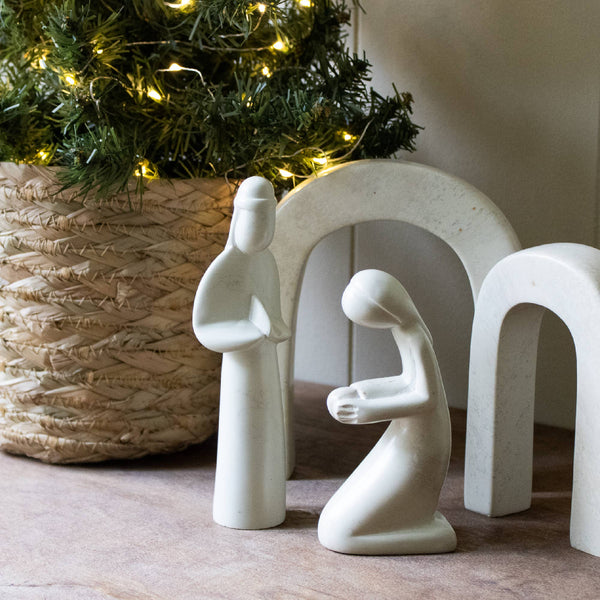 Mary Kneeling & Joseph Standing Nativity, Natural Stone