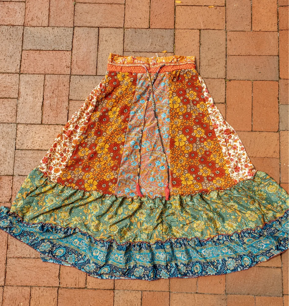 Hippie Boho Recycled Patchwork Skirt