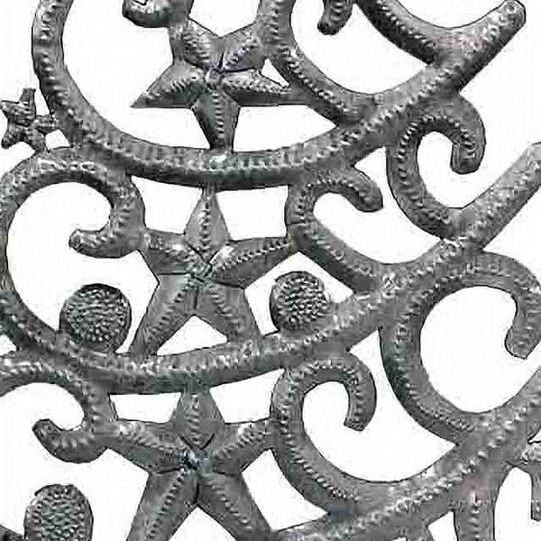 14" Tall  Tree With Stars Haitian Drum Metal Tabletop Decor