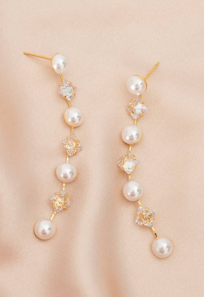 Cultured Pearl and Zircon Drop Earrings