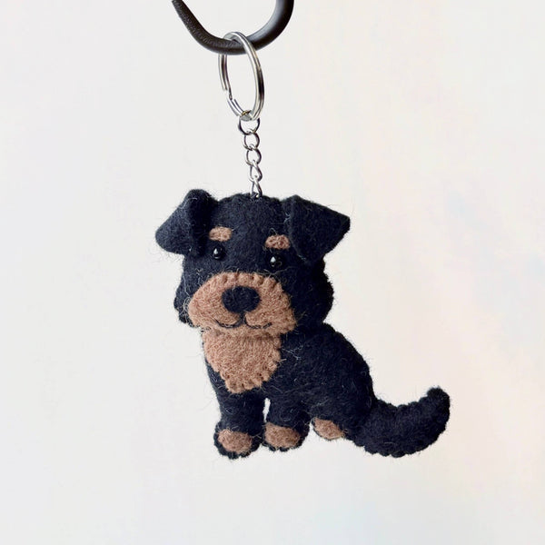 Rottweiler Puppy Dog Felt Wool Keychain