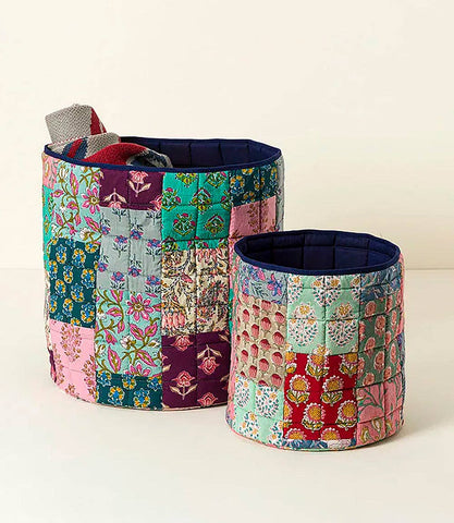Quilted Upcycled Sari Fabric Basket - Large